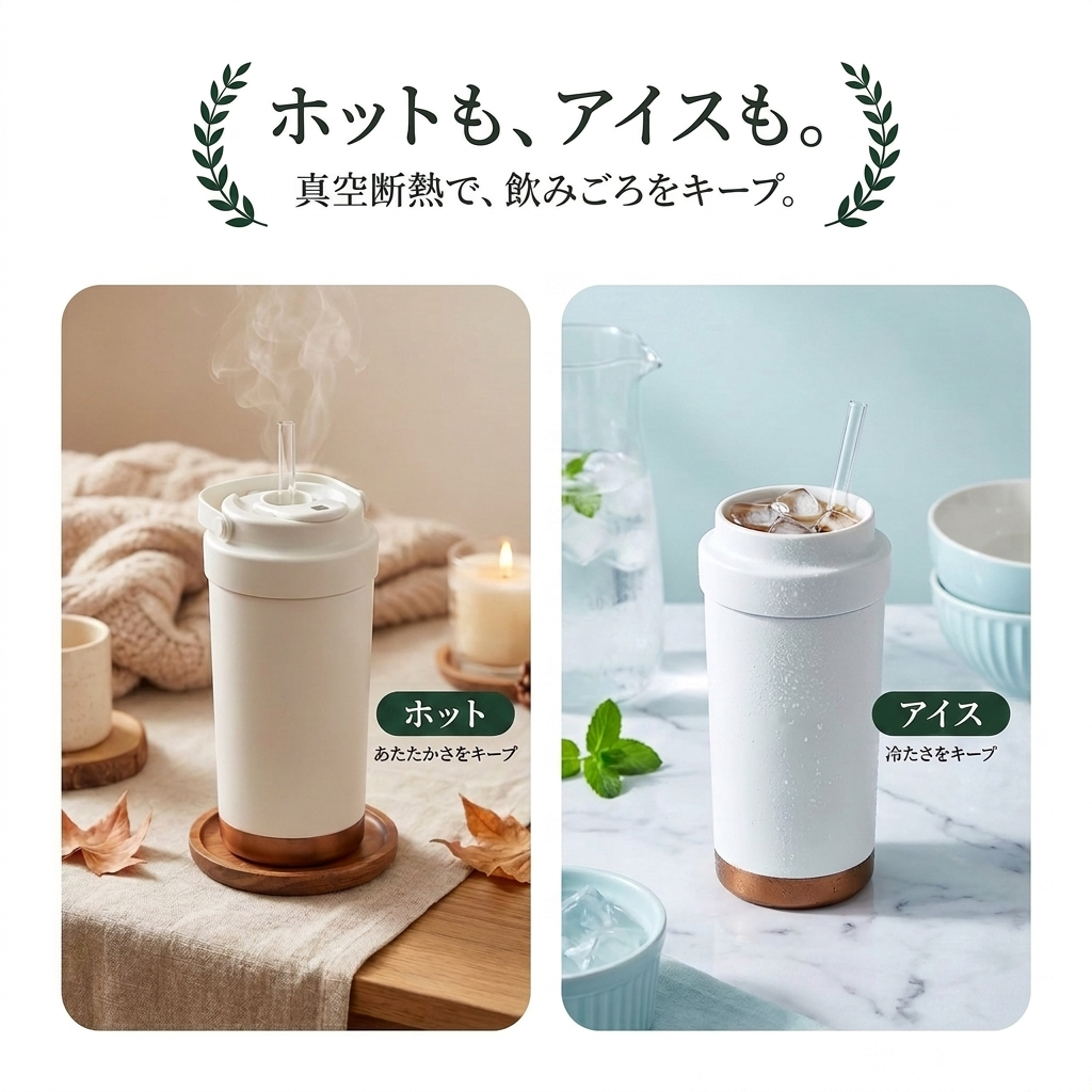 真空断熱ストロータンブラー 500ml（ストロー付き・セラミックコーティング）