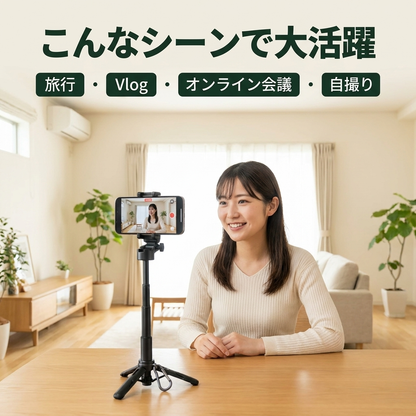 KIZUNA 映-Ei- Bluetooth三脚セルフィースティック — 折りたたみ3WAYスマホスタンド