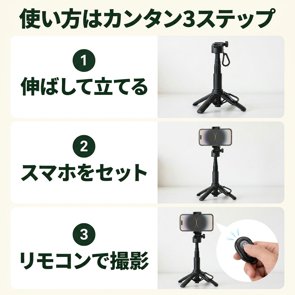 KIZUNA 映-Ei- Bluetooth三脚セルフィースティック — 折りたたみ3WAYスマホスタンド